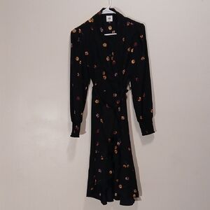 CAbi Black Wrap Around Dress with Colorful Floral Accents